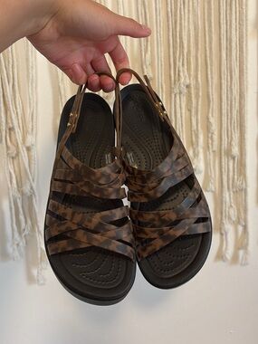 Brown Leopard Print Strappy Slingback Sandals